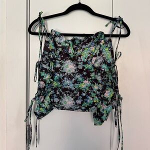 KIKA VARGAS floral multi color taffeta apron top with side ties